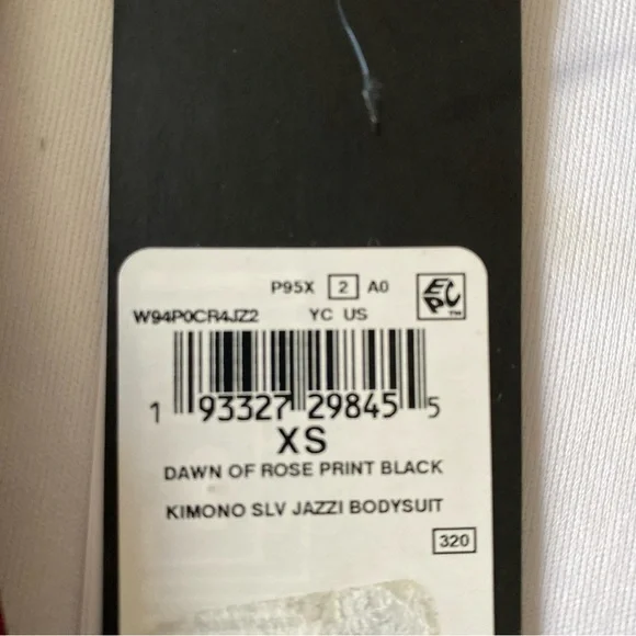 GUESS Women's Jazzi Kimono Sleeves Dawn Of Rose Print Black Bodysuit Size XS - Picture 9 of 12